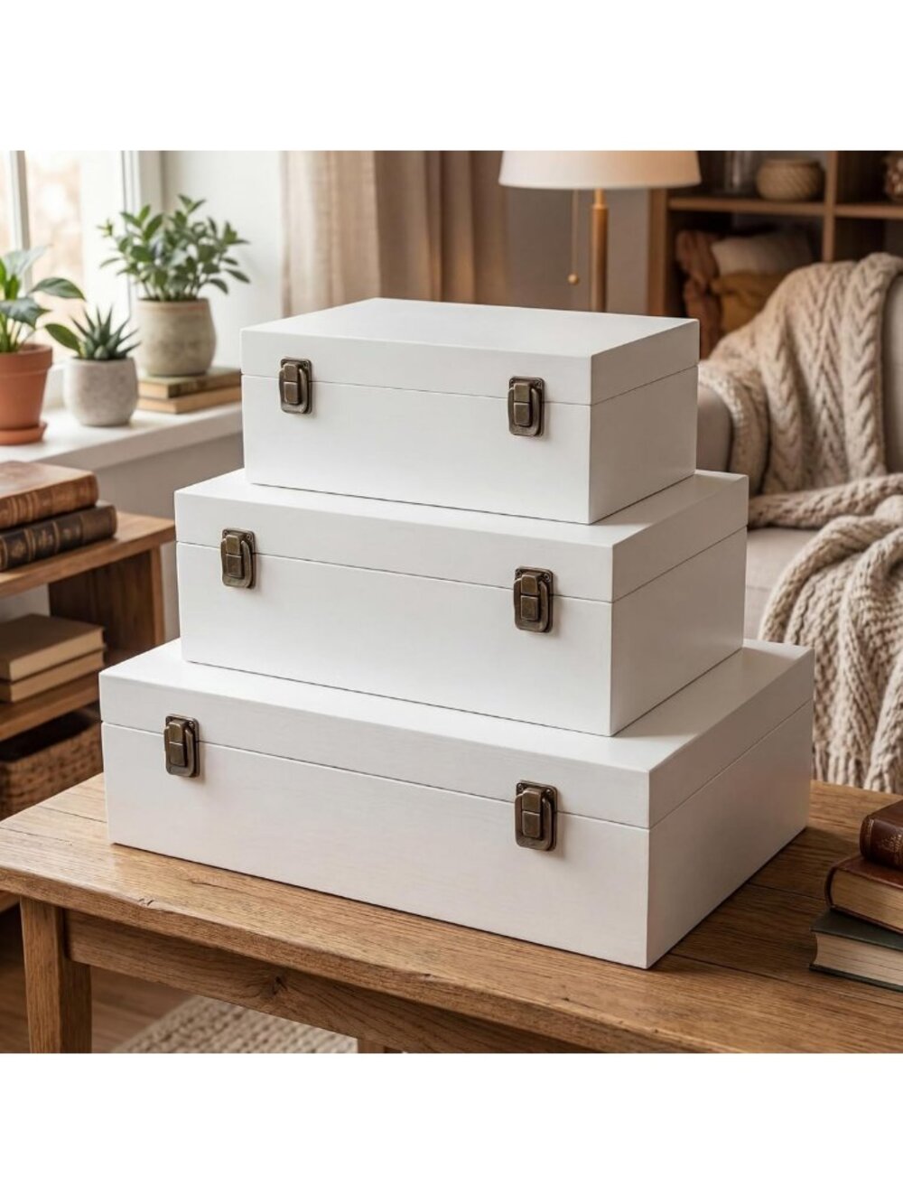 Vintage Wooden Storage Boxes Set of 3 - Decorative Organizer Bins for Home Decor